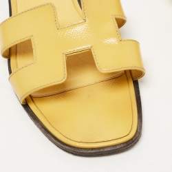 Hermes Yellow Patent Leather Oran Sandals Size 38