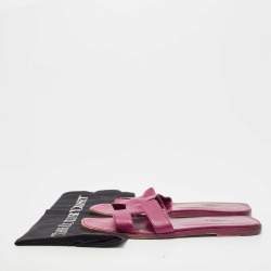 Hermes Purple Leather Oran Flat Slides Size 38