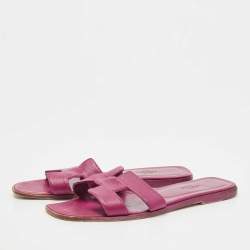 Hermes Purple Leather Oran Flat Slides Size 38