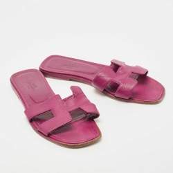 Hermes Purple Leather Oran Flat Slides Size 38