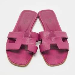 Hermes Purple Leather Oran Flat Slides Size 38