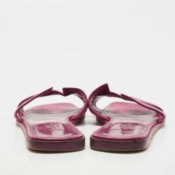 Hermes Purple Leather Oran Flat Slides Size 38