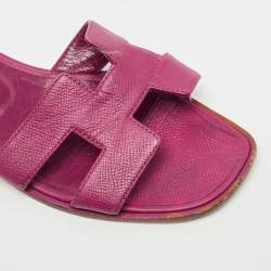Hermes Purple Leather Oran Flat Slides Size 38