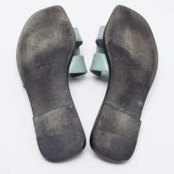 Pre Owned Hermes Blue Leather Oran Flat Slides Size 38.5