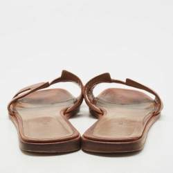 Hermes Brown Leather Oran Flat Slides Size 38.5