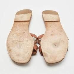Hermes Brown Leather Oran Flat Slides Size 38.5