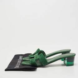 Hermes Green Suede Oasis Slide Sandals Size 41