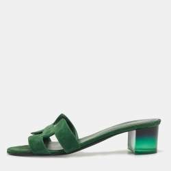 Hermes Green Suede Oasis Slide Sandals Size 41
