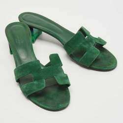 Hermes Green Suede Oasis Slide Sandals Size 41