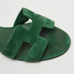 Hermes Green Suede Oasis Slide Sandals Size 41