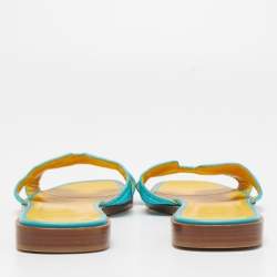 Hermes Blue Twisted Metal Thread Oran Flat Slides Size 39