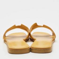 Pre Owned Hermes Yellow Leather Oran Flat Slides Size 39.5
