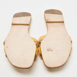 Pre Owned Hermes Yellow Leather Oran Flat Slides Size 39.5