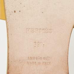 Pre Owned Hermes Yellow Leather Oran Flat Slides Size 39.5