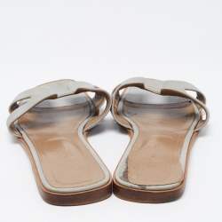 Hermes Grey Textured Leather Oran Flat Slides Size 41