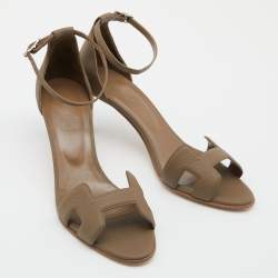 Hermes Taupe Leather Premiere Sandals Size 39.5