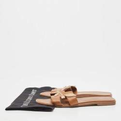 Hermes Tan Leather Leaves Oran Flat Slides Size 39
