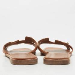 Hermes Tan Leather Leaves Oran Flat Slides Size 39
