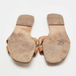 Hermes Tan Leather Leaves Oran Flat Slides Size 39