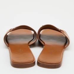 Hermes Brown Leather Villa Flat Slides Size 40