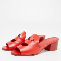 Hermes Red Leather Mona Slide Sandals Size 38