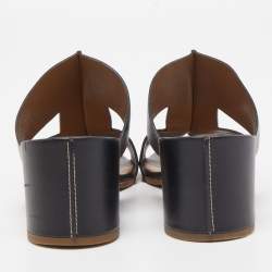 Pre Owned Hermes Black Leather Ostia Slide Sandals Size 38