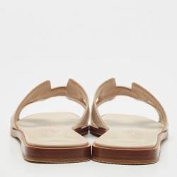 Pre Owned Hermes Cream Leather Oran Flat Slides Size 36.5