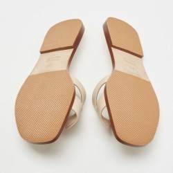 Pre Owned Hermes Cream Leather Oran Flat Slides Size 36.5
