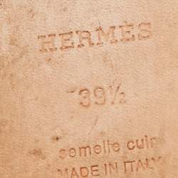 Pre Owned Hermes Brown Leather Stitch Detail Oran Flat Slides Size 39.5