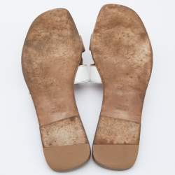 Pre Owned Hermes Brown/White Leather Oran Sandals Size 39