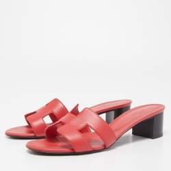 مملوكة مسبقًا Hermes Red Leather Oasis Sandals Size 38.5