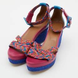 Hermes Multicolor Leather Ines Espadrille Wedge Sandals Size 38