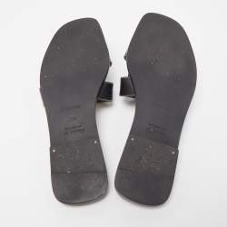 مملوكة مس بقًا Hermes Black Leather Oran Flat Slides Size 37.5