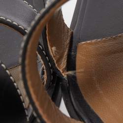 مملوكة مسبقًا Hermes Black Leather Oran Flat Slides Size 37.5