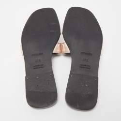 Pre Owned Hermes Metallic Pink Leather Oran Flat Slides Size 37.5