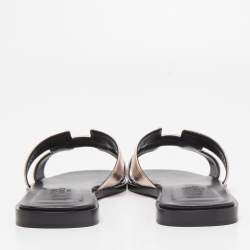 Pre Owned Hermes Metallic Pink Leather Oran Flat Slides Size 37.5
