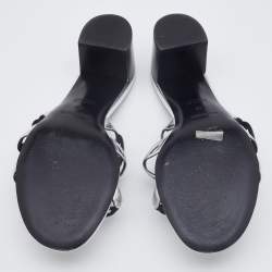 Pre Owned Hermes Silver Leather Tandem Slide Sandals Size 40