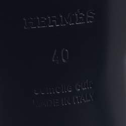 Pre Owned Hermes Silver Leather Tandem Slide Sandals Size 40