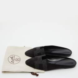 Hermes Black Suede and Beads Powder Roxane Flat Mules Size 38