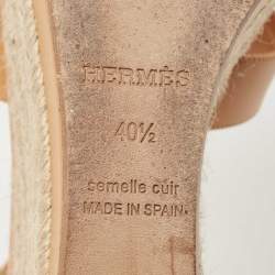 Hermes Tan Leather Elda Wedge Platform Ankle Strap Espadrilles Size 40.5