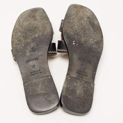 Pre Owned Hermes Black Patent Leather Oran Flat Slides Size 37