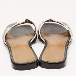 Pre Owned Hermes Black Patent Leather Oran Flat Slides Size 37