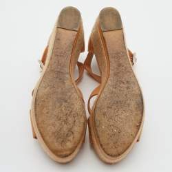 Hermes Tan Leather Ilana Espadrille Wedge Sandals Size 38