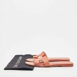 Hermes Orange Leather Oran Flat Slides Size 38.5