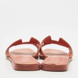Hermes Orange Leather Oran Flat Slides Size 38.5