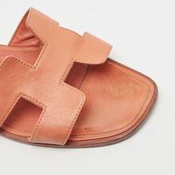 Hermes Orange Leather Oran Flat Slides Size 38.5