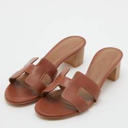 Hermes Brown Leather Oasis Sandals Size 35.5