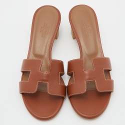 Hermes Brown Leather Oasis Sandals Size 35.5