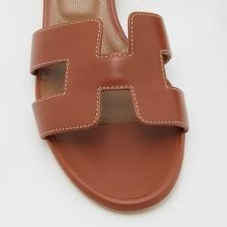 Hermes Brown Leather Oasis Sandals Size 35.5