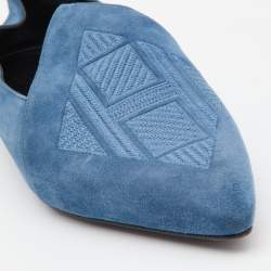 Hermes Blue Suede Pointed Toe Ballet Flats Size 39